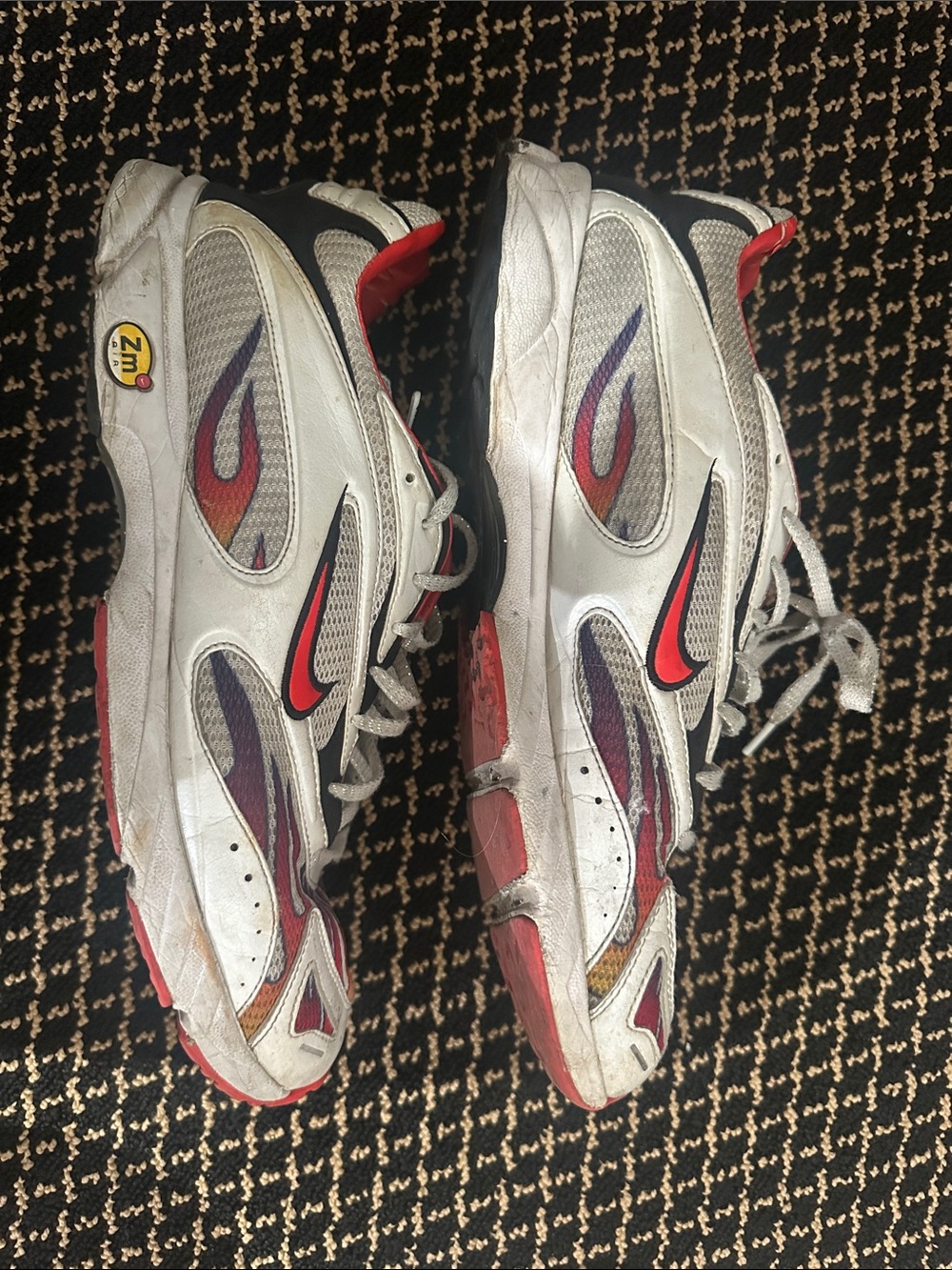 Supreme x Nike White Red Purple Gold Flame-Accent Running Sneakers